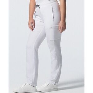 Landau Forward Cargo Scrub Pants Womens L White Pockets‎ Nursing 4-Way Stretch